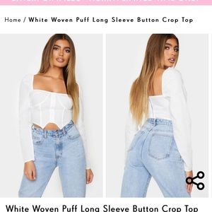 Long sleeve white puffed shoulder crop top